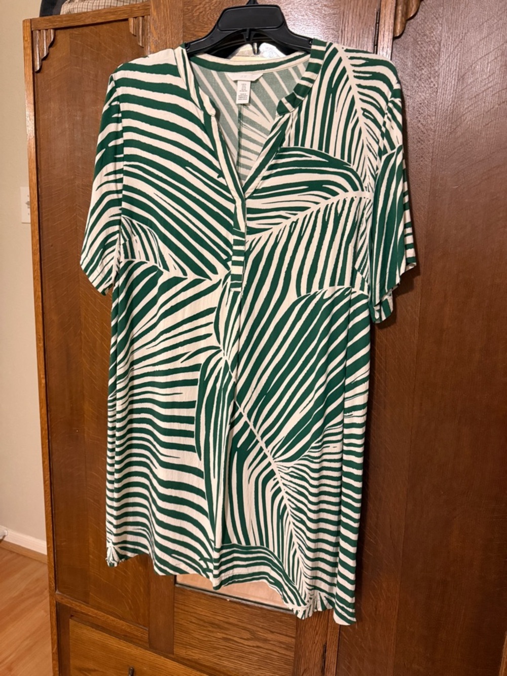 H&M Green & White Palm-Print Viscose Tunic Dress, XL